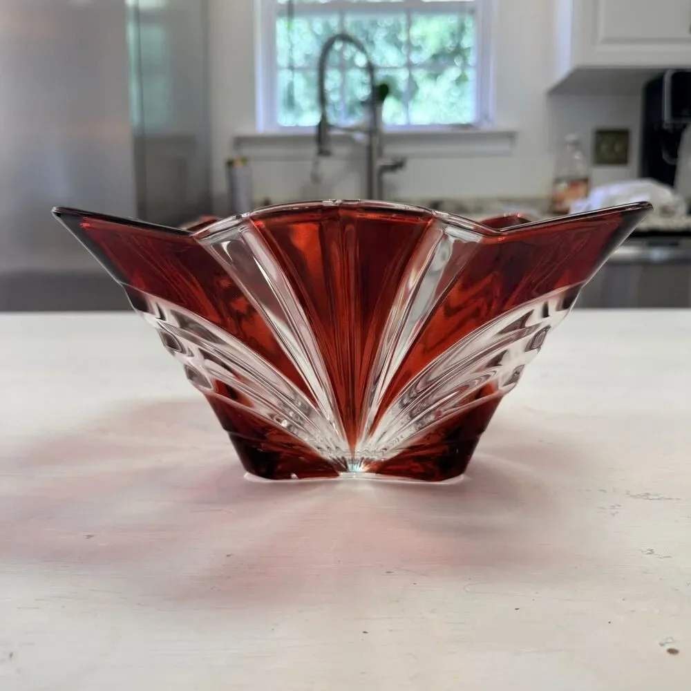 Fifth Avenue Ruby Red Crystal Large Serving Bowl SOGA Japan Cut to Clear Square